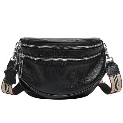 China High Quality Double Zipper Pocket Women Leather Fanny Pack Fashion Hum Waist Bag For Women for sale