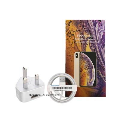 China Mobile Phone 2 in 1 5W UK Plug Set with Foxconn E75 Cable Travel Charger Adapter for iPhone for sale