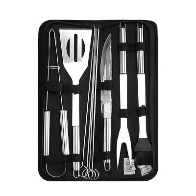 China Wholesale Easily Cleaned 9PCS Stainless Steel Barbecue Grill Tools Portable Nylon Carry Bag Outdoor Camping Kitchen Kit for sale