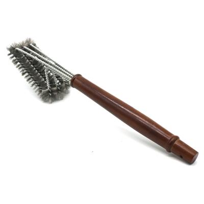 China Easily Cleaned Stainless Steel Hot Bristle Barbecue Amazon Sale BBQ Grill Free Cleaning Brush With Acacia Wood Handle for sale