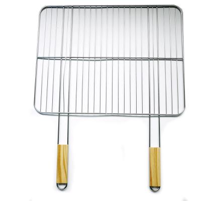 China Large Stainless Steel Dustproof Wire Grill Net BBQ Mesh Barbecue Grilling Basket With Double Wooden Handle for sale