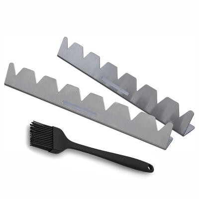 China Easily Cleaned Stainless Steel BBQ Kebab Skewer Rack For Brochette-BBQ 7 Skewers Rack For Oven Grill for sale