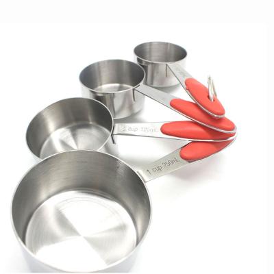 China Sustainable Stainless Steel Measuring Cups Set Of 4 With Non-slip Silicone Handle, Chocolate Butter Cheese Crucible for sale