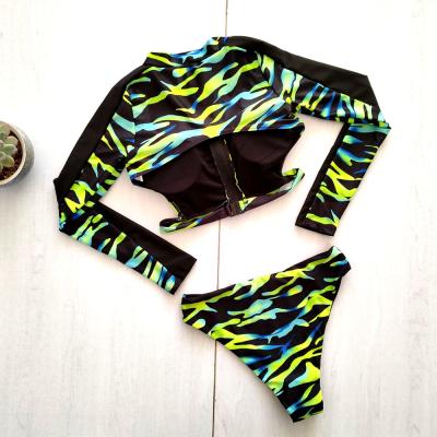 China New style breathable bikini fashion green zebra print comfortable sexy printed two-piece swimwear for sale