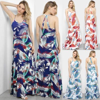 China Anti-Static Sexy Hawaiian Print Suspender Skirt Printed Floral Print Sleeveless Maxi Dress Long Swing Dress for sale