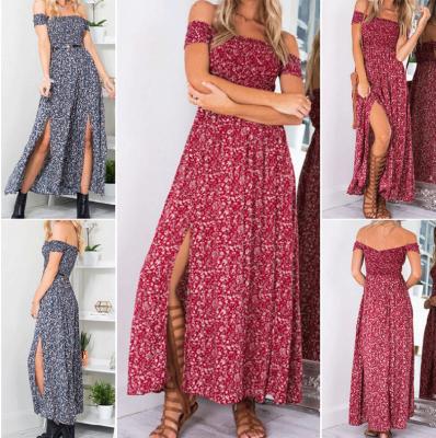 China Anti-Static Sexy Breast Wrapped Dress Women's Floral Printing Long Slit Skirt Lady Split Strapless Dress for sale