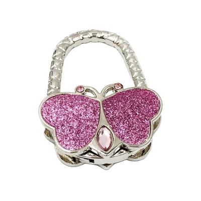 China Europe Lovely Shinny The Glittering Powder Butterfly Handbag Hanger Metal Purse Holder Hook for sale