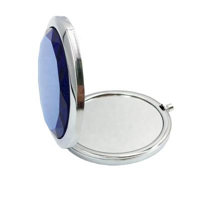 China Personalized Custom Crystal Round Shape Metal Make Up Folding Mirror Pocket for sale