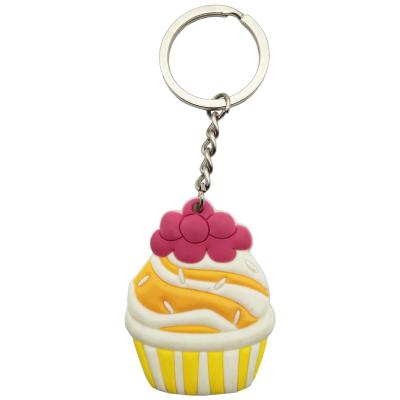 China Custom Creative Europe 3D PVC Cake Key Chain Cartoon Food Rubber Ice Cream Keychain for sale