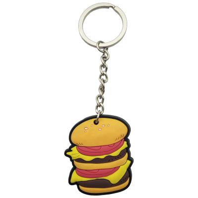 China Europe Custom 3D Hamburger Color Cartoon Rubber Food Key Chain PVC Soft Keychain for sale