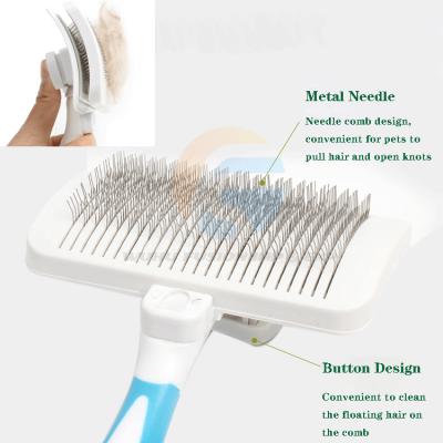 China Viable Pet Bathing Comb Brush Remover Hair Remover Self Cleaning Dog Grooming Supplies Pet Deshedding Brush Comb for sale