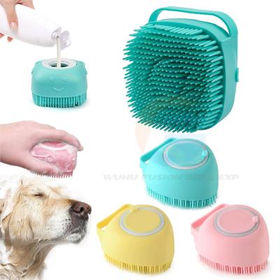 China Viable Silicone Pet Dispenser Shampoo Grooming Comb Brush Massage Clean Dog Bath Brush For Dogs Cats for sale