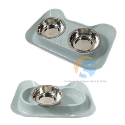 China Amazon Sustainable Promotional Wholesale Pet Bowl Double Stainless Pet Feeder For Cats And Dogs for sale