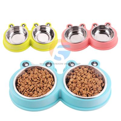 China Wholesale Sustainable Pet Double Bowl Stainless Steel 2 In 1 Food Feeder Luxury Bowl For Pet for sale