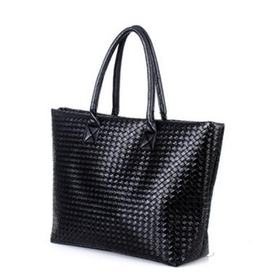 China Black PU leather handbag tote bag for women with a distinct layer in the middle for sale