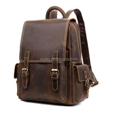 China Retro Crazy Horse Pattern Backpack Waterproof Bag Design Genuine Leather Backpack for sale