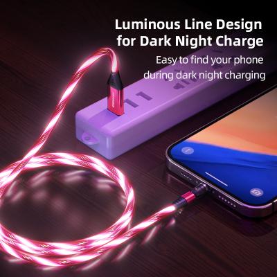 China Cell Phones 3 in 1 Wholesale Flowing Magnet Charger Cable Mobile Phone Light Glow Usb Cable 540 Degree Magnetic Cable Led for sale