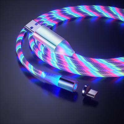 China All New i-Product Android Devices Design 3 In 1 LED Glow Magnetic Flow Charger USB Led Type C Cable Micro USB Charging for sale