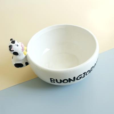 China Cute Viable White Ceramic Pet Bowl Cow Pet Feeder Dog Bowl Dog Chases Drinking Bowl for Dog and Cat Feeder for sale