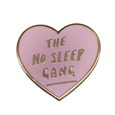 China Copper No Night Shift Funny Badge Cute Sleep Band Pink Heart Brooch Pin Accessories For Women And Girls for sale