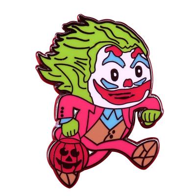 China ALLOY Clown Lapel Pin Cartoon Joker Badge Horror Halloween Running Gift for sale