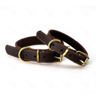 China Wholesale Custom Personalized Real Luxury Pure Padded Genuine Leather Dog Collars Adjustable for sale