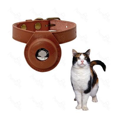 China New Mini Luxury Genuine Leather Breakaway Cute Custom Made High Quality Padded Airtag Cat Collar for sale