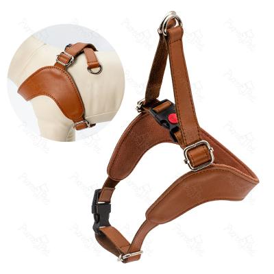 China Custom Genuine Leather Dog Jarness Pet Brand Puppy Custom Luxury Adjustable Real Leather Pet Harness for sale