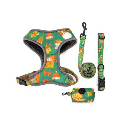 China Top Selling Padded Custom Design Dog Harness Suit Bow Tie Collar and Leash Harness Set with Poop Bag Dispenser Dog Set for sale