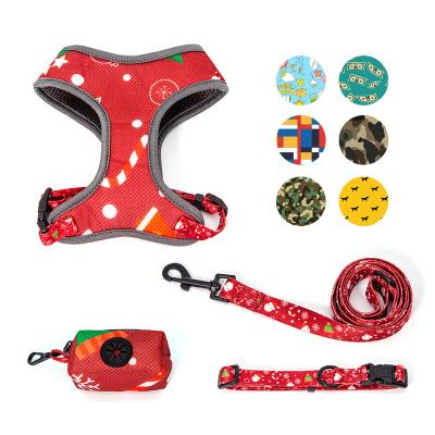 China Padded Design Printing Banana Matching Dog Harness Collar Leash Bow Tie Set Custom Reversible Vest Dog Harness Set for sale