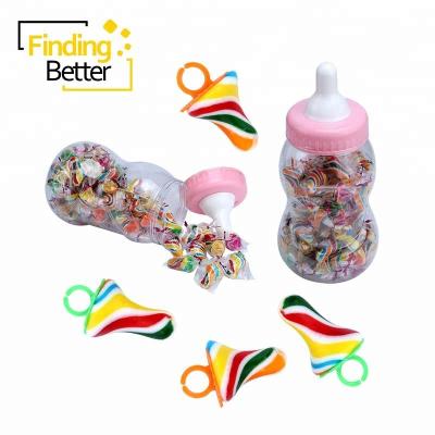 China Natural Handmade Custom Colorful Lollipop Candy Fruity Ring Rainbow Pacifier Candy Bottle Shantou Hard Candy Nipple Lollipop for sale