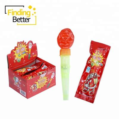 China Natural Halal Lollipop Light Stick Toy Candy Lollipop Santa Claus Christmas Lollipop With Hissing Sounds for sale