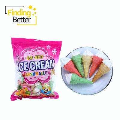 China Novelty 3.5g Natural Kosher Sweet Marshmallow Ice Cream Shape Cotton Candy Cone Marshmallow In Bags for sale