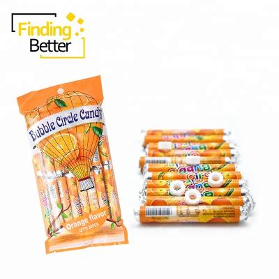 China Natural Halal Meat Flavor Bubble Soda Sugar Circle Roll Tablet Pressed Orange Soft Sour Fruity Hard Candy for sale