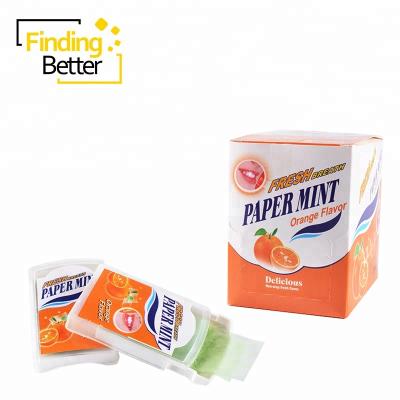 China Natural Natural Hot Selling Sugar Free Mint Tablet Candy Puff Mints Fresh Orange Flavor Puff Paper Mint Strips Candy for sale