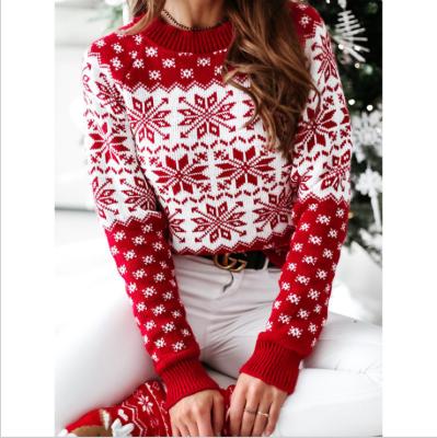 China 2021 Autumn And Winter New Knitted Long Sleeve Sweater Women Snowflake Sweater Breathable Nondisposable Wearable Anti-Static Christmas for sale