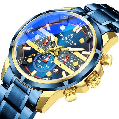 China Classic Automatic Waterproof Blue Light Band Glass Stainless Steel Date Wrist Men's Multifunctional Quartz Watches for sale