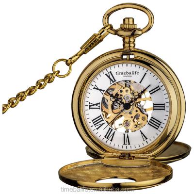 China 2017 New Products China New Products Custom Waterproof Roman Word Antique Machine Skull Print 22K Gold Logo 5ATM Chain Men Pocket Watch for sale