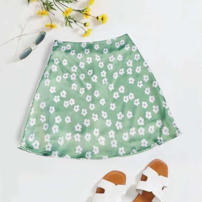 China Plus Size 2021 Summer Fashion Style Skirt Flower Printing Mini Skirt Summer Leisure Girls Satin Rose Women's Skirts for sale