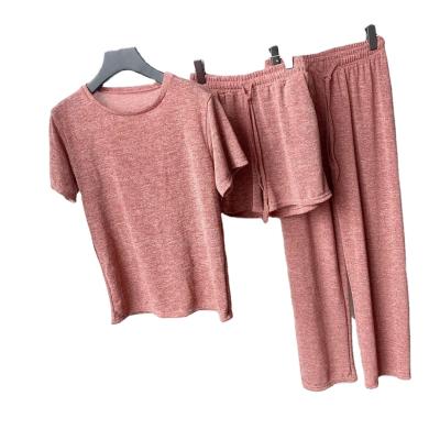 China 2021 New Arrivals Summer Women QUICK DRY Modal Solid Pajamas Set Ladies 3 Piece Sleepwear Set for sale