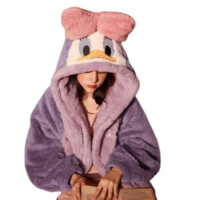 China Hot Selling QUICK DRY Long Robe Cartoon Home Wear Pajamas Autumn Winter Flannel Padded Pink Duck Gown Robe Long Sleeves for sale