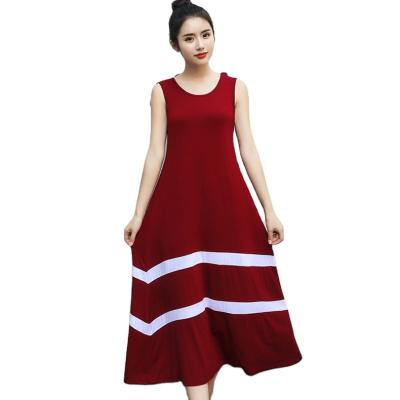 China 2021 Summer Women's Breathable Sleeveless Stripe Dress Round Neck Casual Loose Long Dress Women for sale