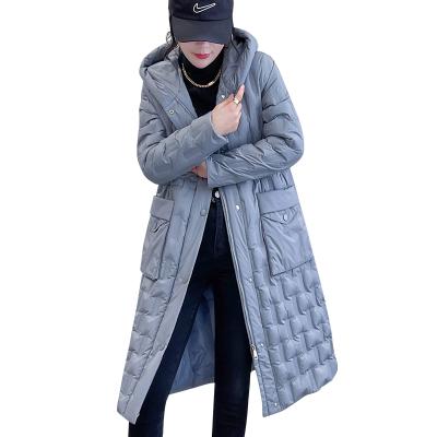 China New Style QUICK DRY Down Jacket Ladies Loose Long Zipper Hooded Pocket Thickened Duck Down Warm Jacket white for sale