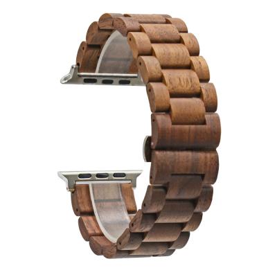 China Very Easy to Adjust AICOO Compatible to Apple Watch Band 44mm/42mm Stainless Steel Metal Link Strap Natural Wood Strap for Apple Watch 1/2/3/4 for sale