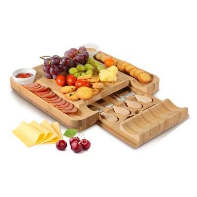 China Sustainable Hot Selling Custom Wooden Bamboo Cheese Board Set With Cheese Tray Cutting Board for sale