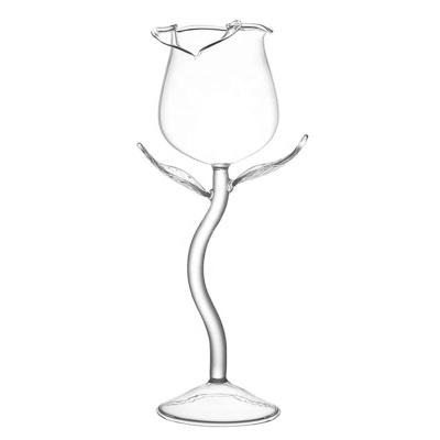 China Rose Cocktail Glass Cup Hot Sell Fancy Cocktail Rose Flower Shape Wine Glass Creative Red Wine Goblet For Bar Party Drinkware Barware Gift for sale