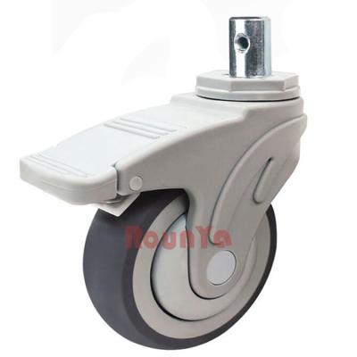 China Silent Medical Universal Pivot Caster Hospital Bed Wheel With Brake Stem 22x45 TPR Caster for sale