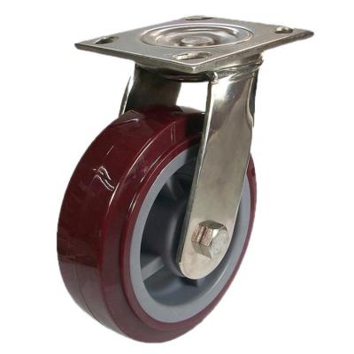 China PIVOT 4 8 Inch Heavy Duty Stainless Steel Polyurethane Caster Wheel Stainless Steel Casters 8 Inch 304 Wheel for sale