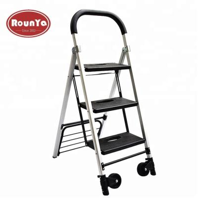 China Aluminum Folding Ladders 3 Step Ladder Heavy Duty Car Folding 175 Pound Hand Truck Cart With 2 Wheel for sale