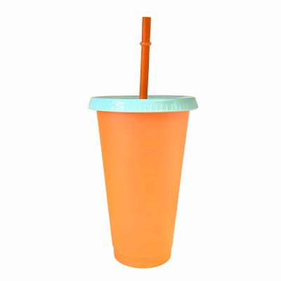 China New 24oz Water Cup Cold Water Pipe Straw Color Changing Mugs Creative Eco-friendly Plastic Thermo-sensitive Cup Wholesale for sale